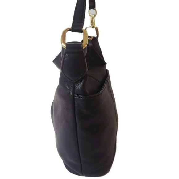 B. Makowsky Black Leather Crossbody Bag Gold Tone Hardware - Picture 7 of 10